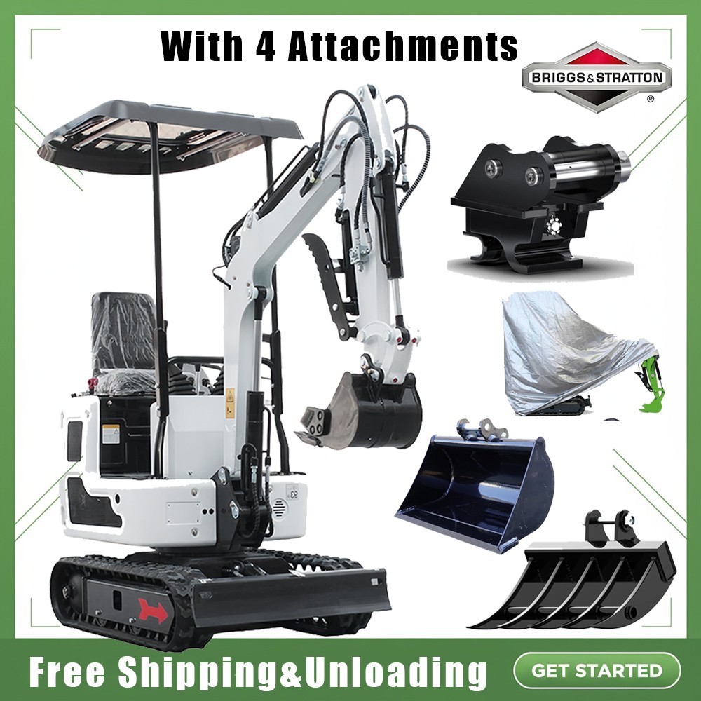 1Ton Mini Excavator B&S Gas Engine with 4  Attachments Excavator Cover Free Ship