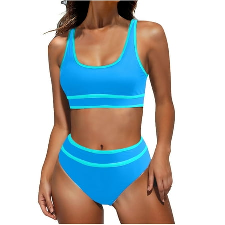 YanHoo Swimsuits for Women 2024 Women’s Bikini Sets High Waisted Two Piece Swimsuits Sporty Color Block Cheeky High Cut Bathing Suits