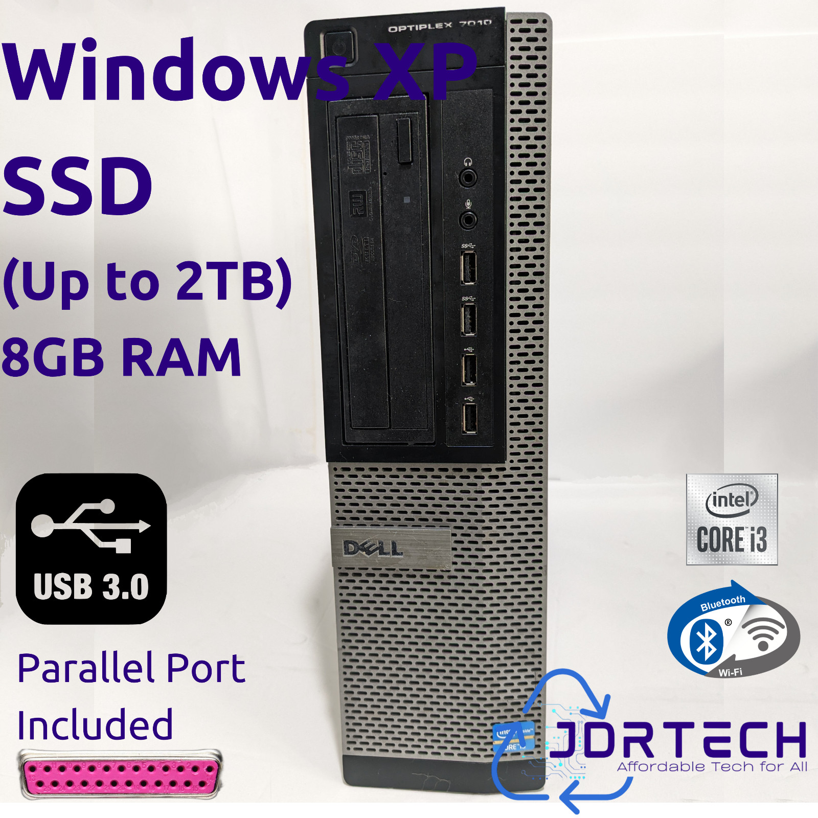 Retro Windows XP Pro Dell Optiplex 7010 DT Core i3 SSD 8GB WiFi USB3 DB25 LPT