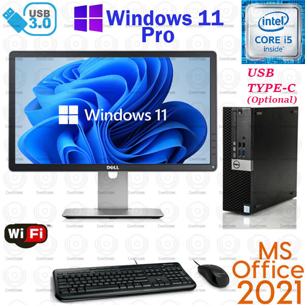 WINDOWS 11 PC Dell Desktop Computer PC DVD i5-6500 SSD OFFICE2021 Monitor Bundle