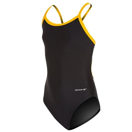 Sporti Solid Piped Thin Strap One Piece Swimsuit, High Cut, Unpadded, Athletic (Women’s)