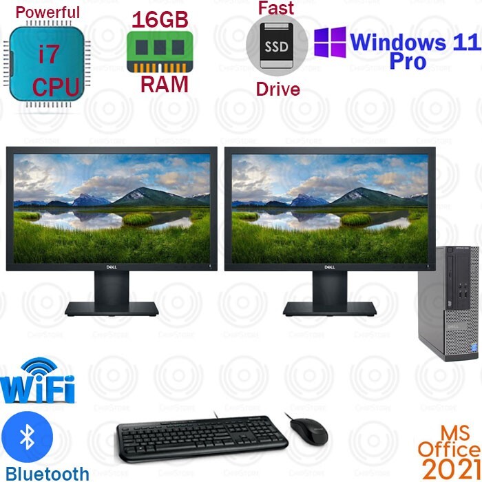 Windows 11 Dell i7 16GB RAM 500GB SSD DUAL 22″ LCD Desktop Computer PC Office21