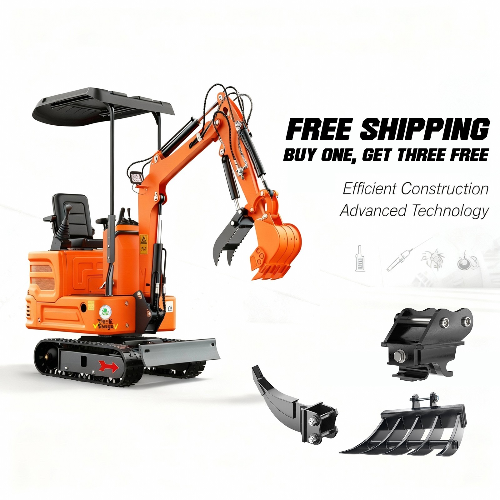 Free delivery.1 ton brand new mini excavator.Track-type.Hydraulic thumb grip.EPA
