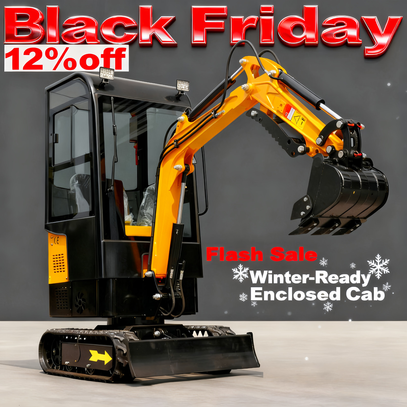 MMS 1.2 Ton Enclosed Cab Mini Excavator 13.5HP Gasoline Engine Small Digger