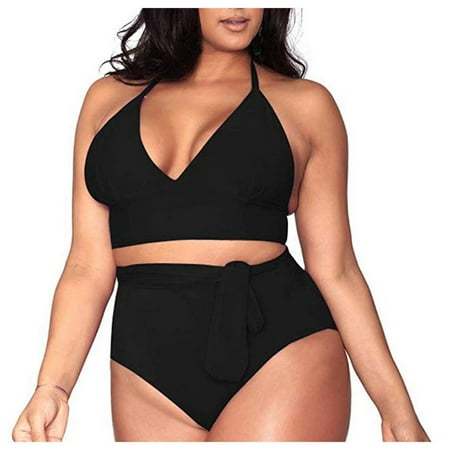 Lroveb Bikini Sets for Women Plus Size High Waisted Tummy Control Swimwear Swimsuit Full Coverage 2 Piece Swimsuit