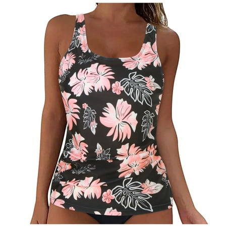 Linfrsh High Neck Tankini Top Bathing Suit Tops for Women Tummy Control Tank Tops Swimsuits Light Pink,S