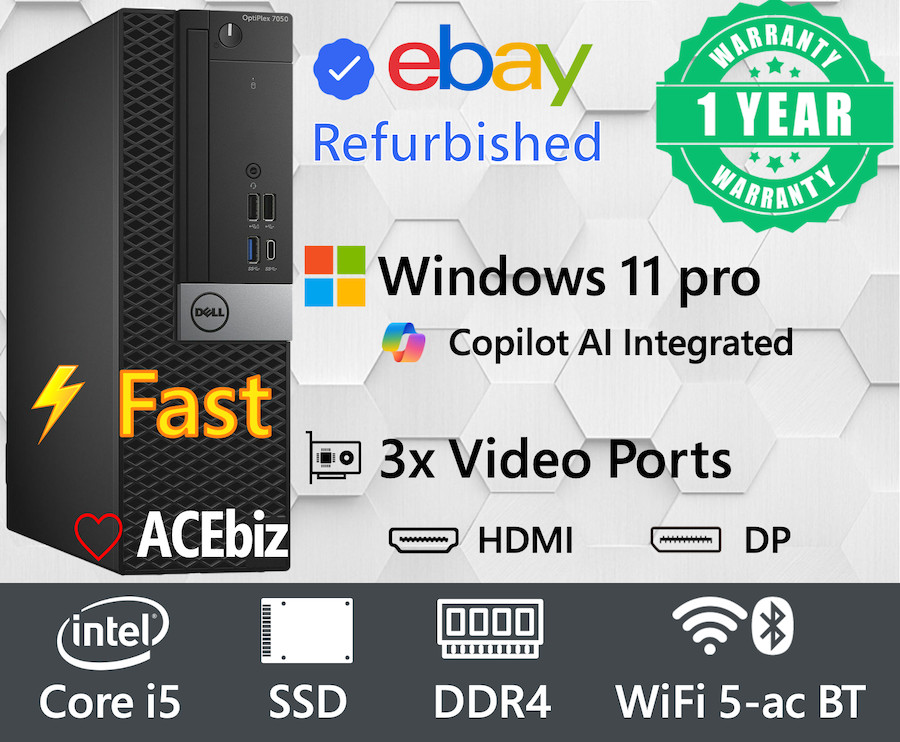 Dell Windows 11 pro Desktop Computer i5 16 GB RAM HDMI 240GB SSD WiFi BT PC