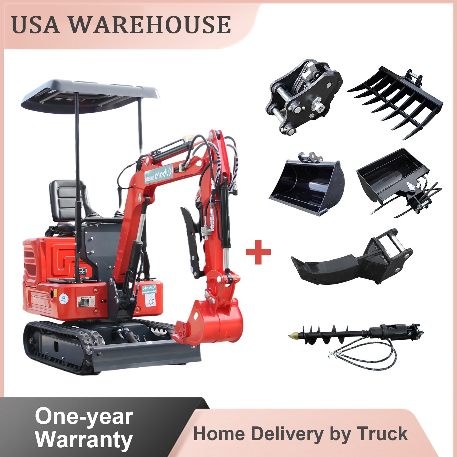 1.4Ton Mini Excavator Diesel Kubota Engine Hydraulic Thumb Tracked 6 Attachments