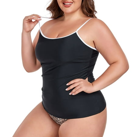 Ocean Blues Women’s Plus Size Push Up Tankini Tops for Women Swimwear Top Only Black Bathing Suit Top