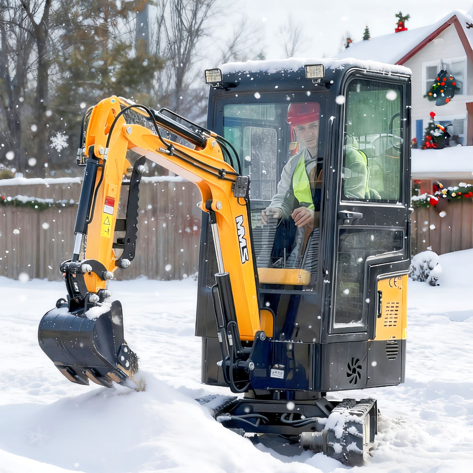 Free Ship 1.2 Ton Enclosed Cab Mini Excavator For Cold Winter 13.5HP Engine