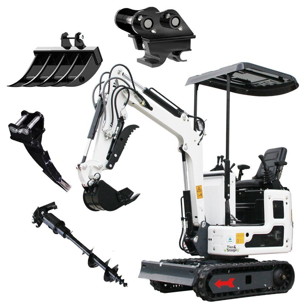 Mini Excavator 1Ton Pilot System Diggers B&S Engine with Attachments Auger Drill