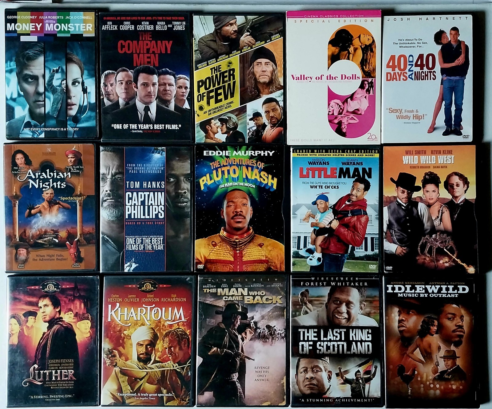 15 DVD:Comedy,Romance, Action,Thriller,Drama,War,Musical,Crime. Sci-fi,Western