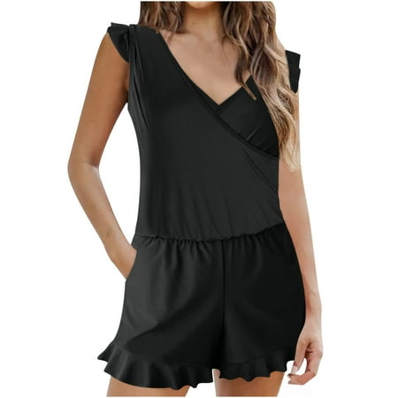 Miluxas Swimsuit for Women , Romper Bathing Suits for Women Scoop Neck Modest Swim One Piece Jumpsuit Swimsuit Black M