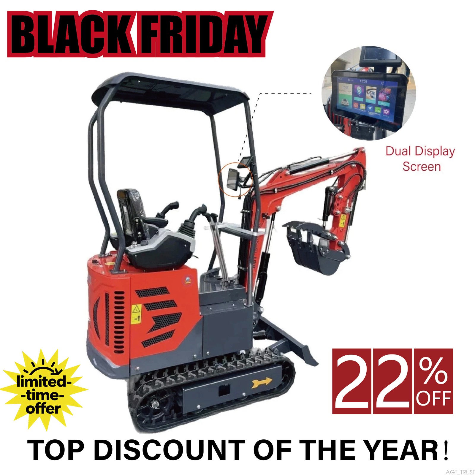 AGT 2025 Mini Hydraulic Excavator W/ Swing Boom & Pilot Control DM12X-PLUS NEW