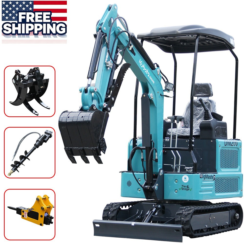 1.8 TON Mini Excavator Kubota Engine Heavy-Duty Compact Digger with 3 Attachment