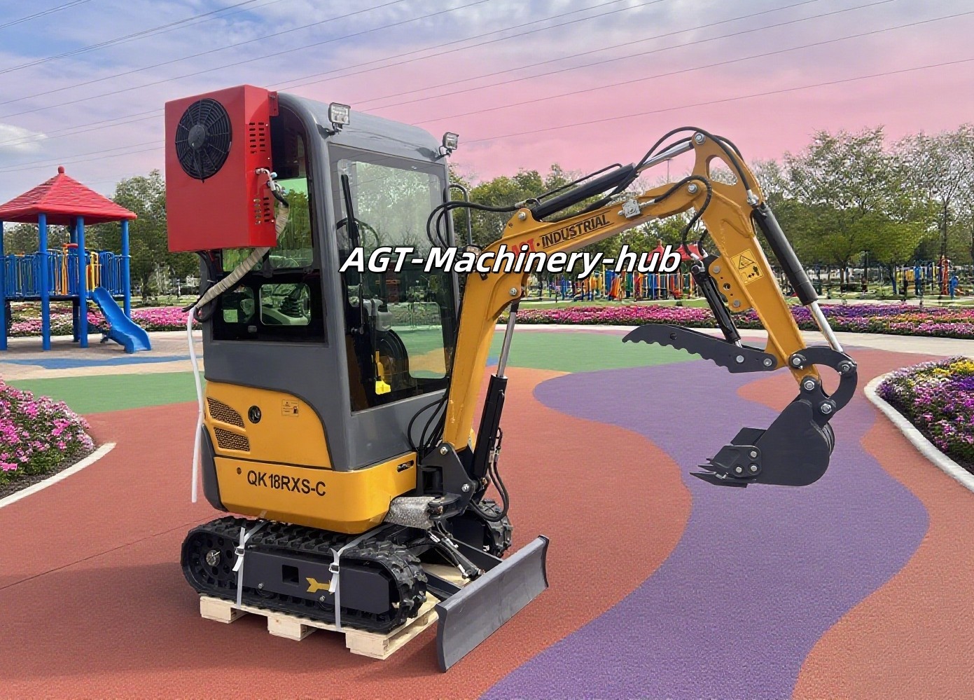 AGT KH18-C Mini Excavator Digger with AC and Comfort Enclosed Cab Side Swing