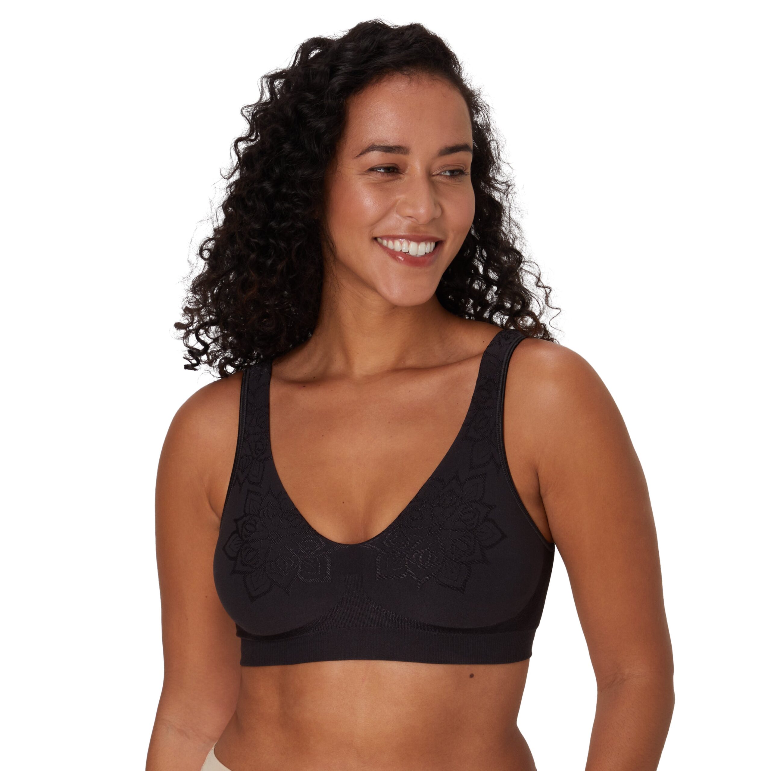 Bali Comfort Revolution ComfortFlex Fit Seamless 2-Ply Wireless Bra Black Aztec L Women’s
