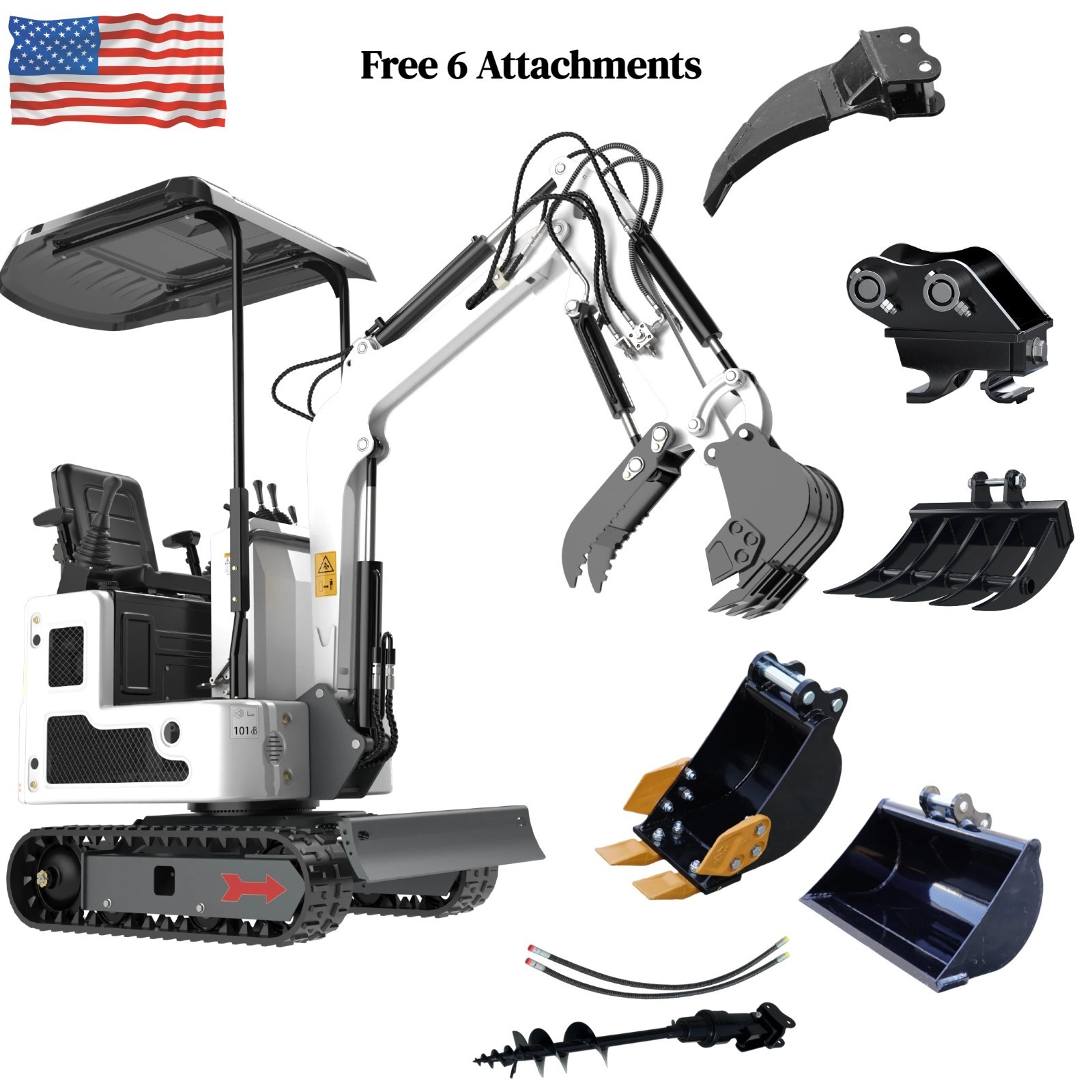 6 Attachments Bundle Mini Excavator Digger 13.5hp Gas B&S Engine Free delivery