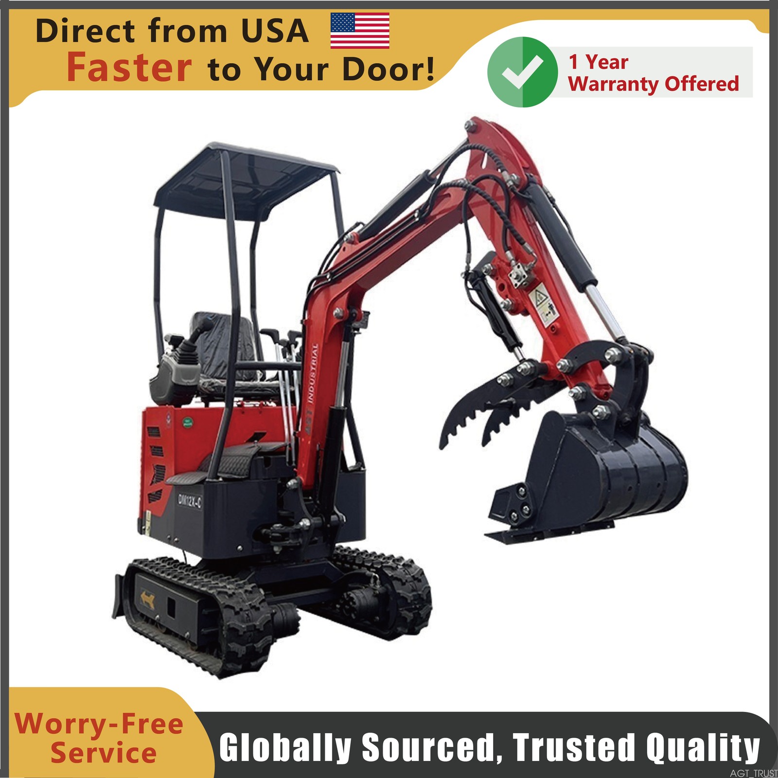 AGT Red 1Ton 13.5HP Excavator  Digger Tracked Crawler B&S Gas Engine EPA DM12X-C