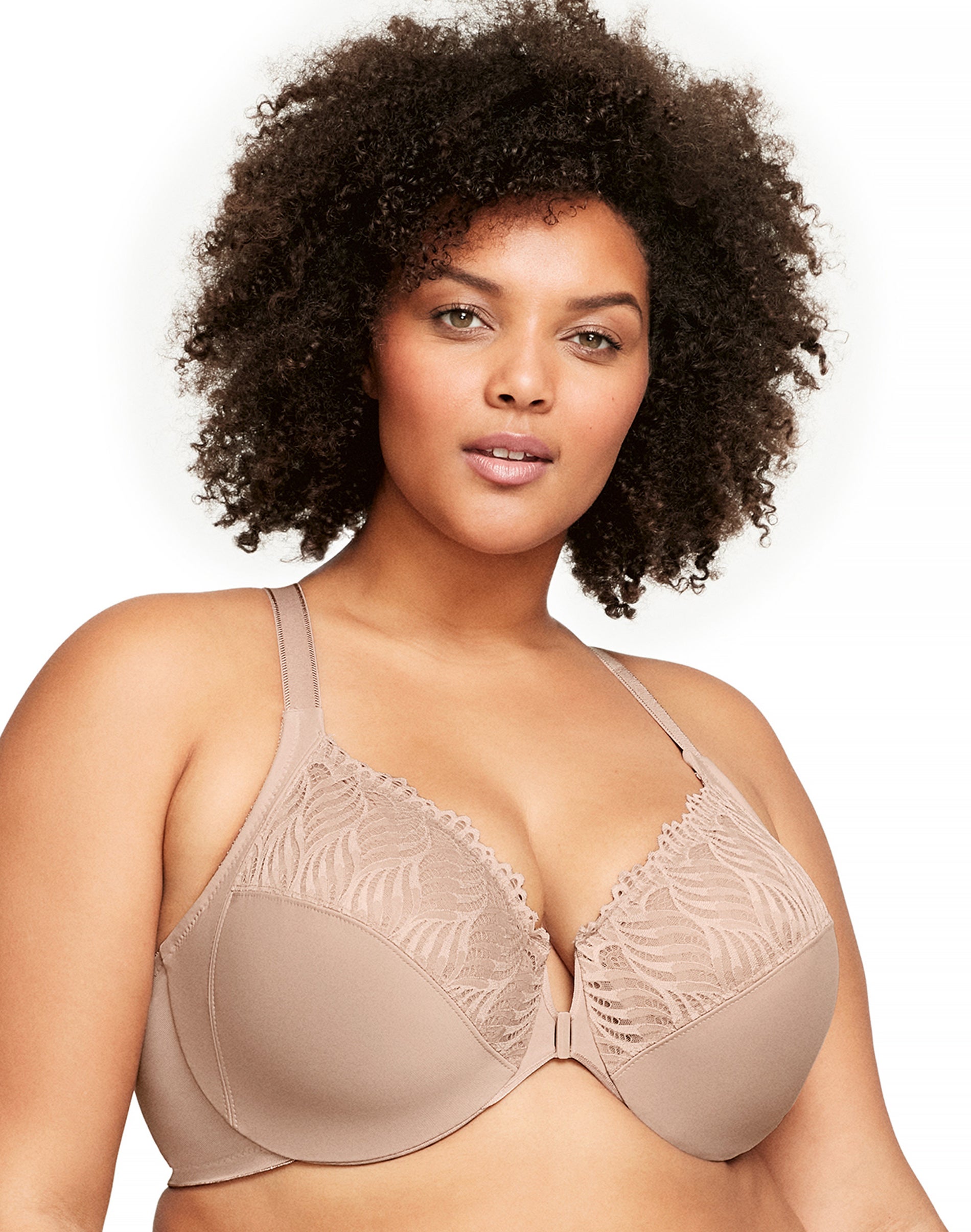 Glamorise Full Figure Plus Size Front Close Lace T-Back WonderWire Bra Cafe 38G Women’s