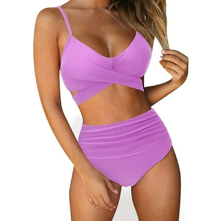Women Cross Wrap Halter Bikini Set High Waisted Bathing Suits Push Up Two Piece Swimsuits