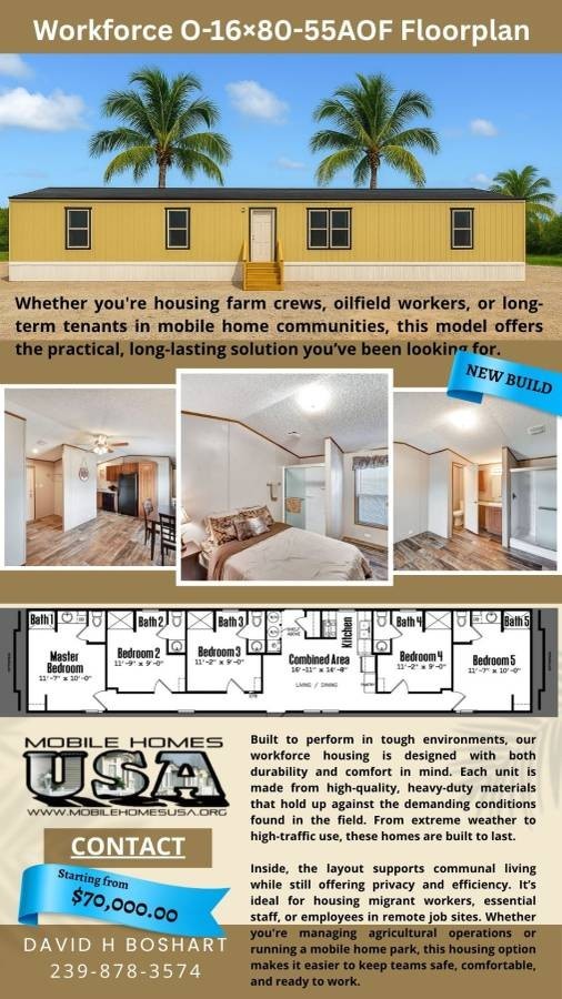 2025 5BR/5BA Mobile Home For Farm and Construction Workers-All Southeast States