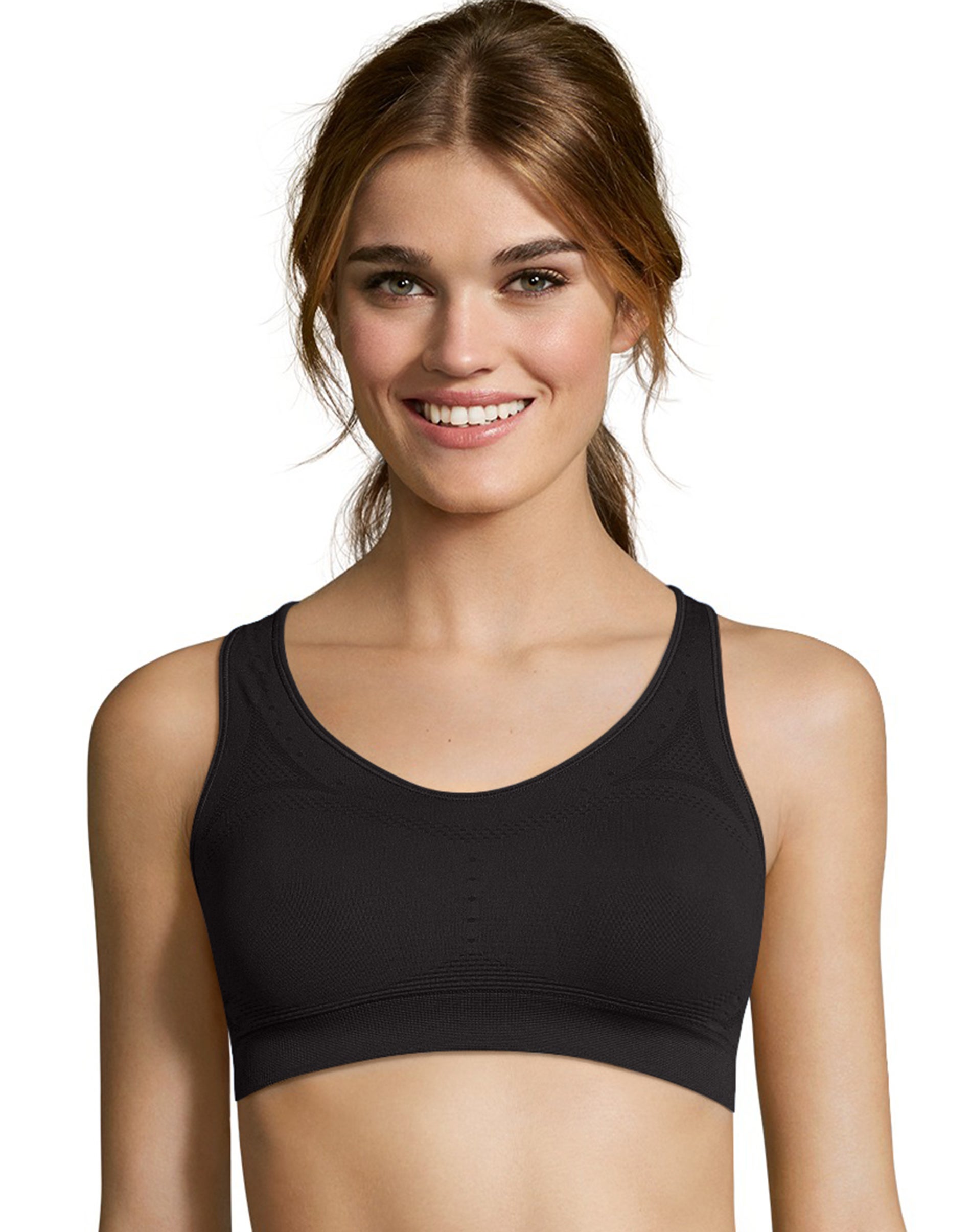 Hanes Sport Women’s Seamless Racerback Sports Bra Ebony M