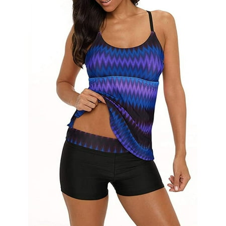 Ponceau Tankini Bathing Suits for Women Two Piece Tankini Swimsuits Women Tummy Control Swimsuit Athletic Tankini Top Swimwear Purple Print 3XL