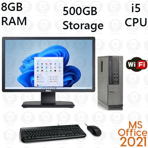 Windows 11 Dell i5 8GB RAM 500GB 20″ LCD WiFi Desktop Computer PC Office 2021