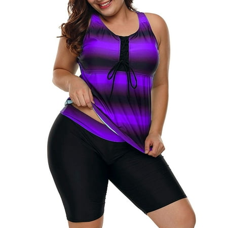 Women’s Plus Size Rash Guard Capris Tankini Athletic Swimwear