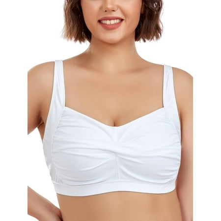 Ocean Blues Women and Women’s Plus Size Ruched Bandeau Bikini Top White Bathing Suit For All Women , Size Large