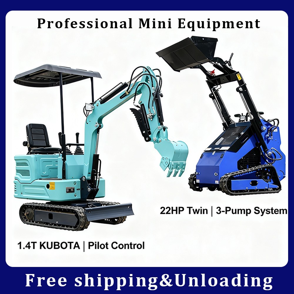 Mini Excavator Pilot KUBOTA Diesel Engine & 22HP Mini Skid Steer Loader 3 Pumps