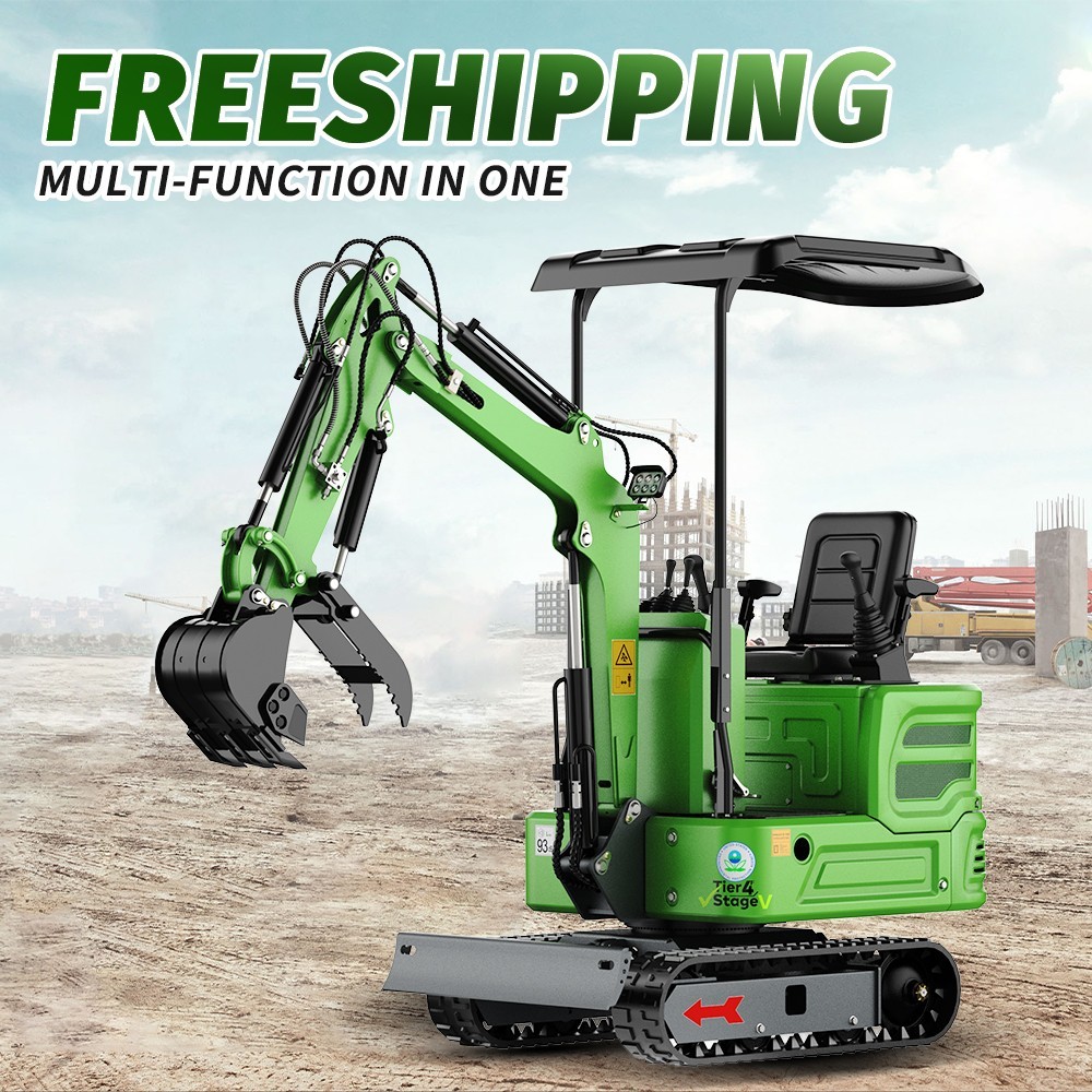 1 Ton Mini Excavator with Hydraulic Thumb, 13.5HP Briggs Engine, Free Shipping