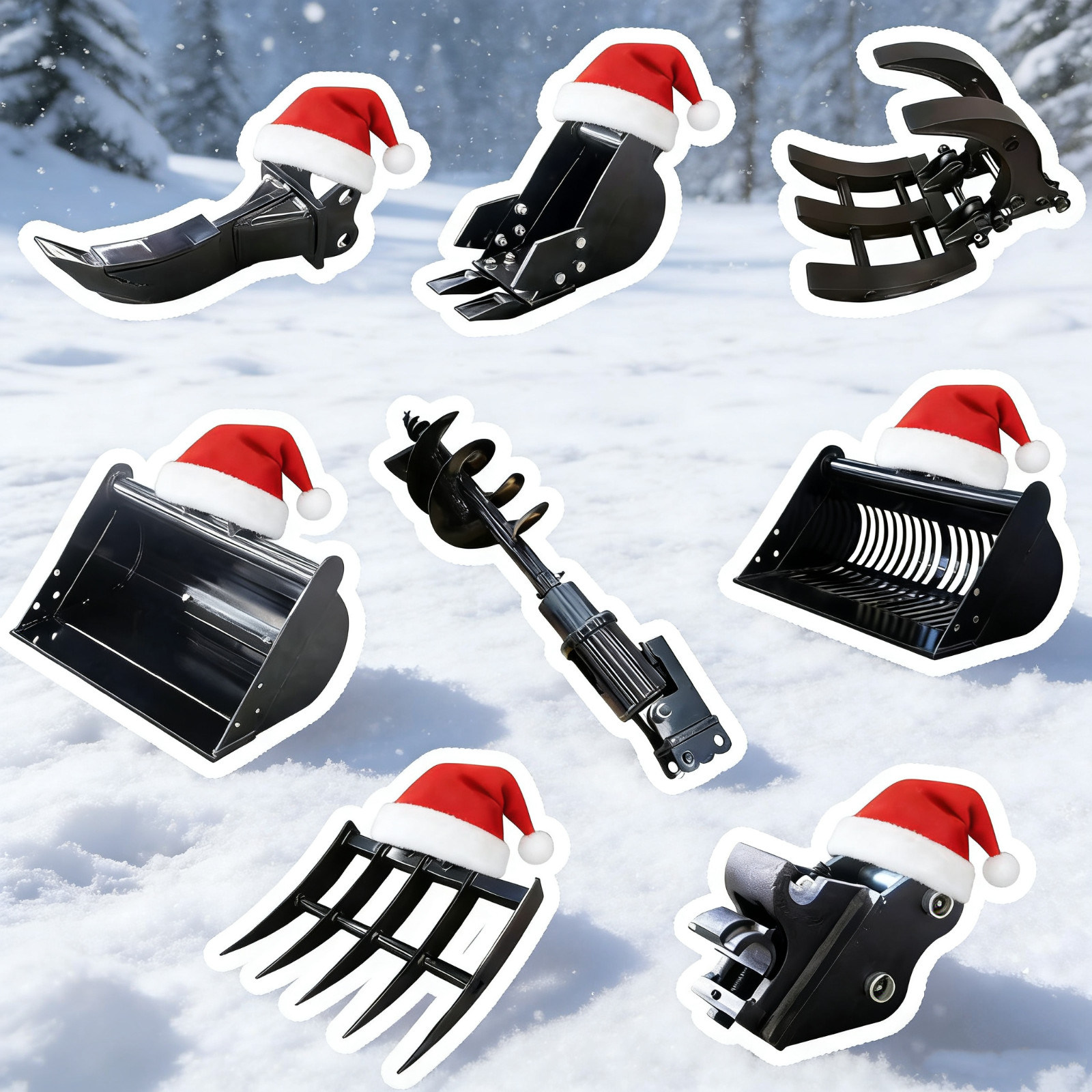 Free Ship MINI Excavator 8pcs Attachments Kit Auger Bucket Ripper Grabber Rake