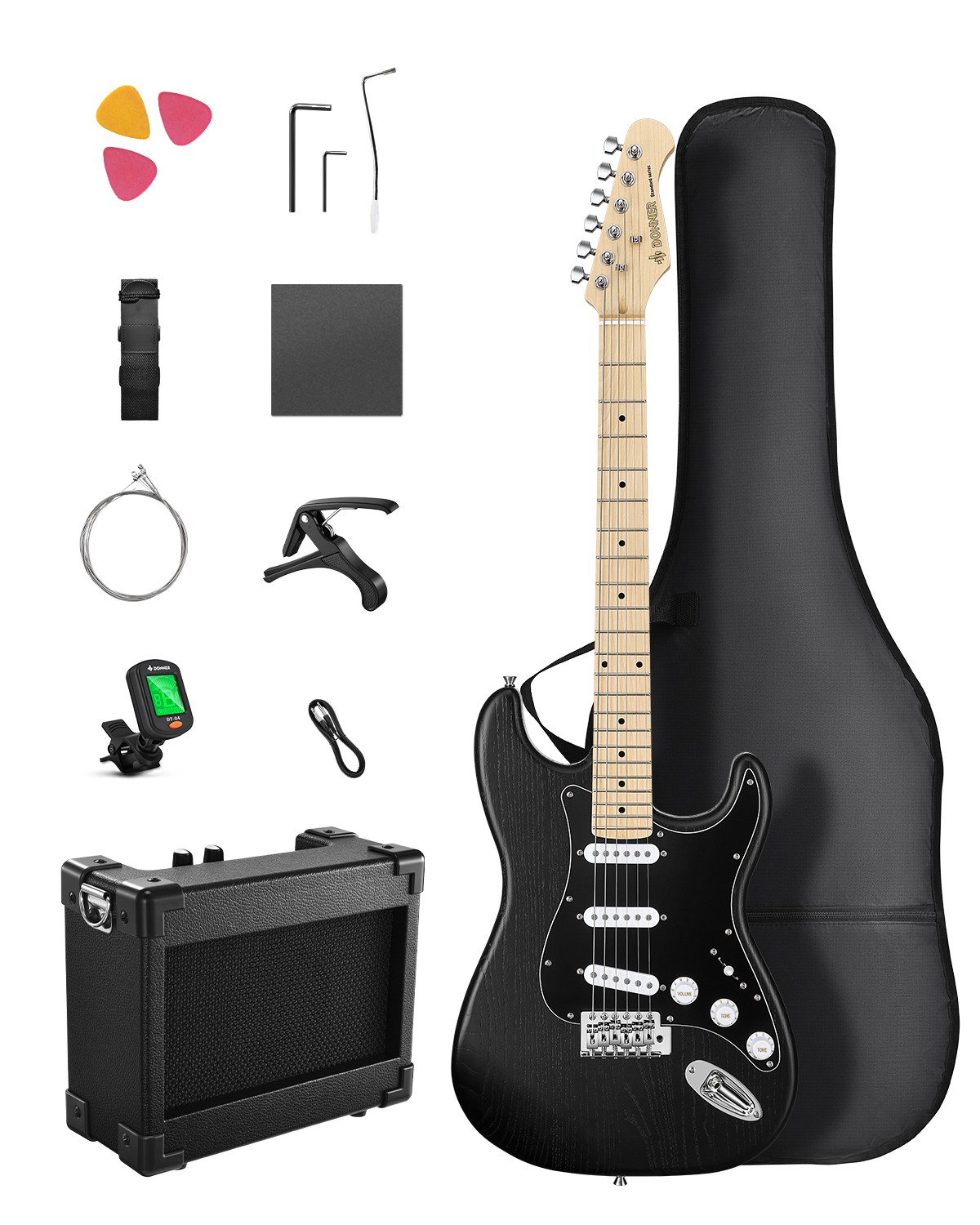 ???? Donner DST-80 Electric Guitar Bundle Guitarra Electrica Wood Grain | Black