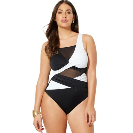 Swimsuits for All Women’s Mesh Colorblock Wrap One Piece Swimsuit