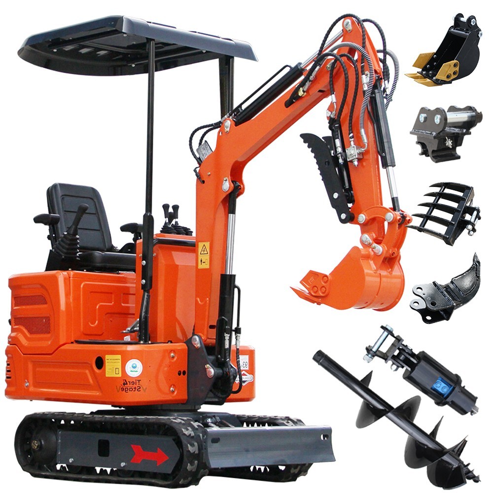 1 Ton B&S Gas Mini Excavator Crawler Digger Hydraulic Thumb With 5 Attachment