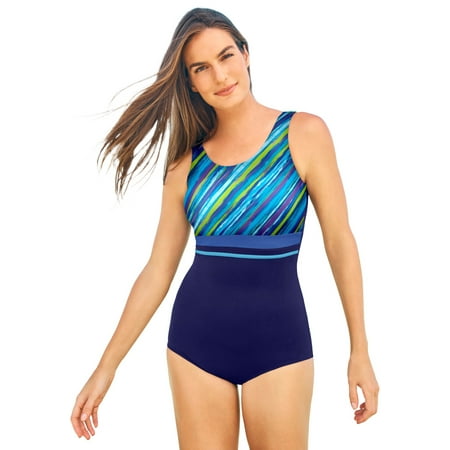 Swim 365 Women’s Plus Size Empire-Waist Swimsuit With Molded Bra