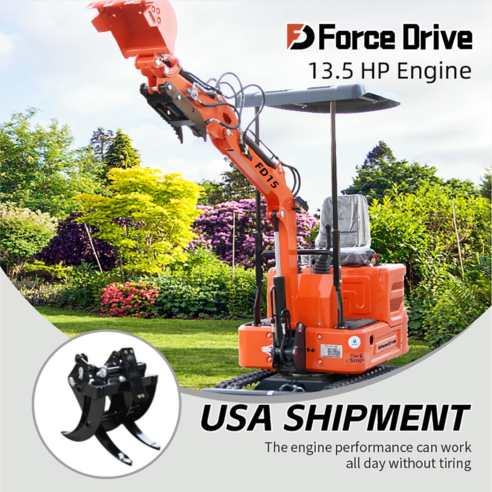Free Ship Upgraded A Mini Excavator Gas Engine B&S  13.5 HP Excavator Track New