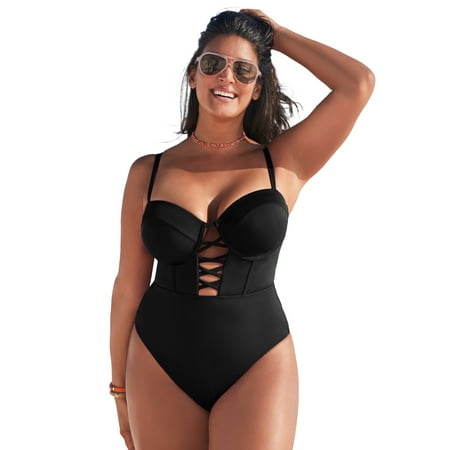 Swimsuits for All Women’s Underwire Lace Up One Piece Swimsuit