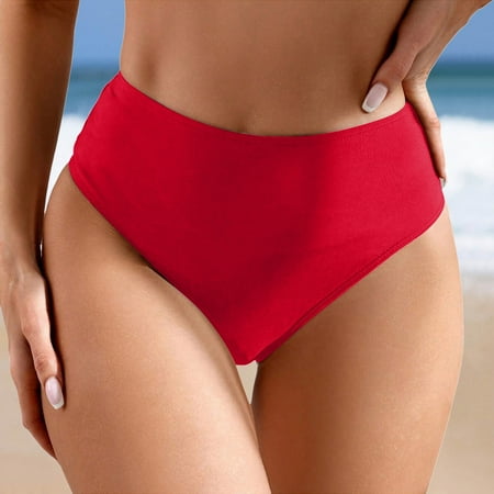 Linfrsh Swimwear Thong Bikini Bottom Swimsuit Full Coverage Bottom Brief for Women Girls Teens Plus Size Bikini Bottom Red,L