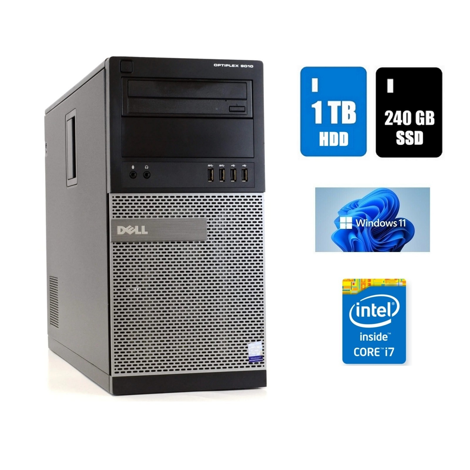 Dell OptiPlex 9010 MT Desktop Computer Core i7 16GB Ram 240 SSD + 1TB HDD Win 11