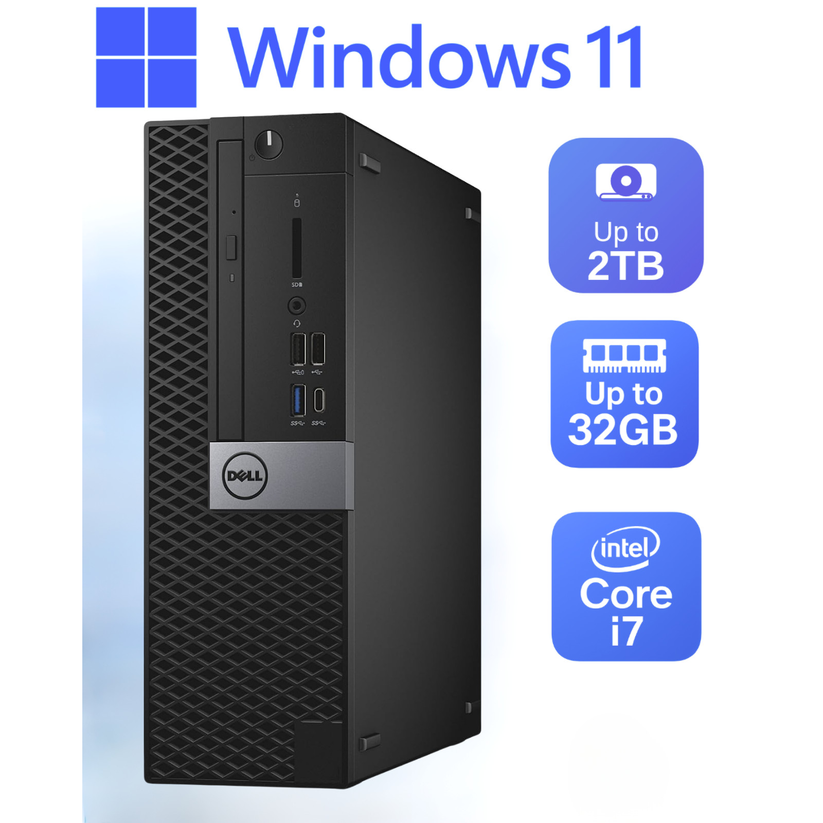 Dell Desktop Tower PC Computer i5 8th Gen | 32GB RAM 4TB SSD/HDD | Windows 11