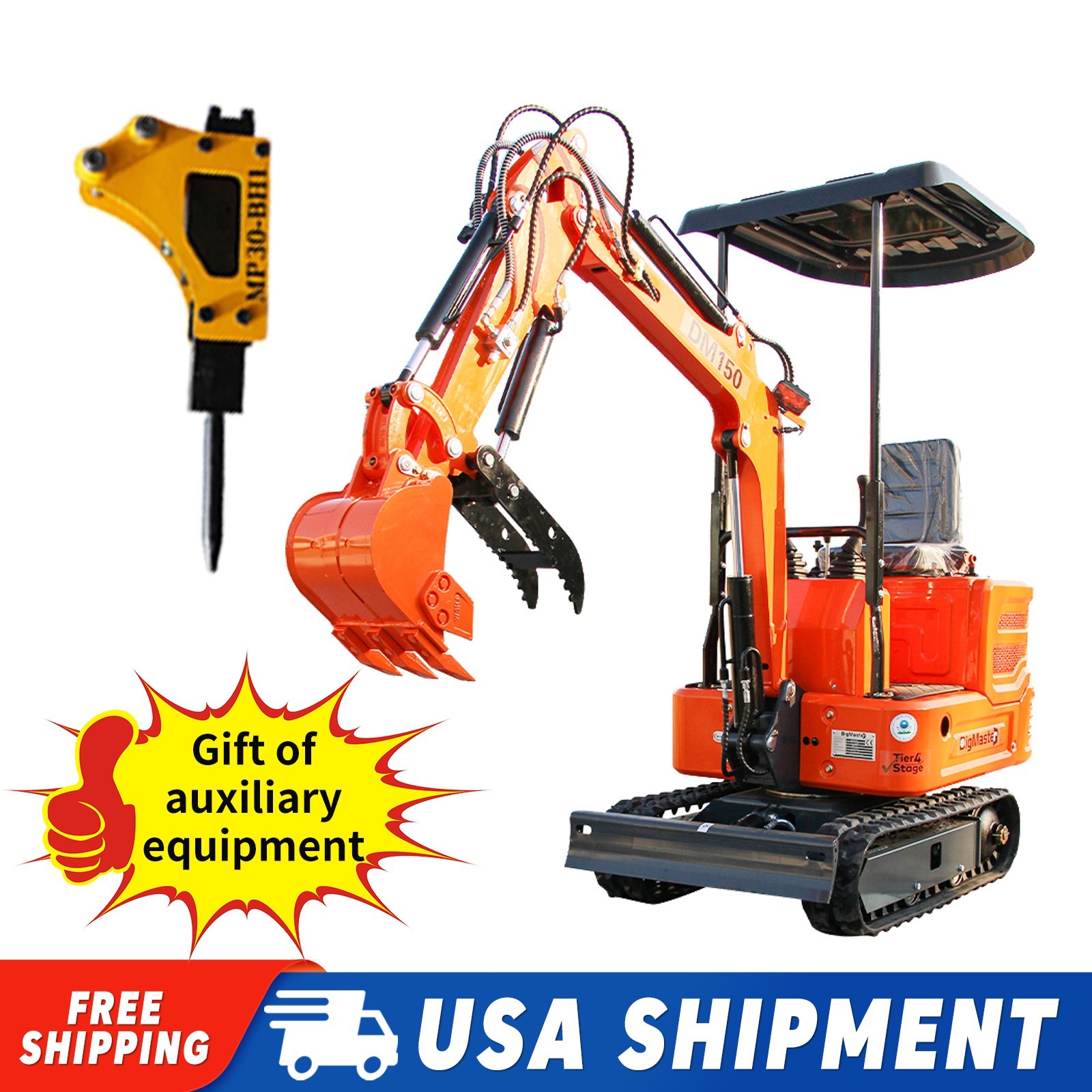 Free delivery. 1 ton crawler mini excavator with Biltong engine and breaker.EPA