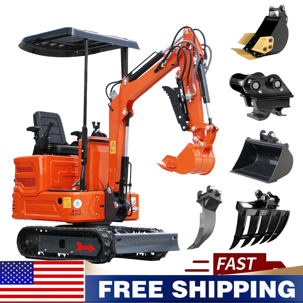 FREE SHIPPING Mini Excavator 1 Ton 13.5HP B&S Engine Track Digger + Attachments
