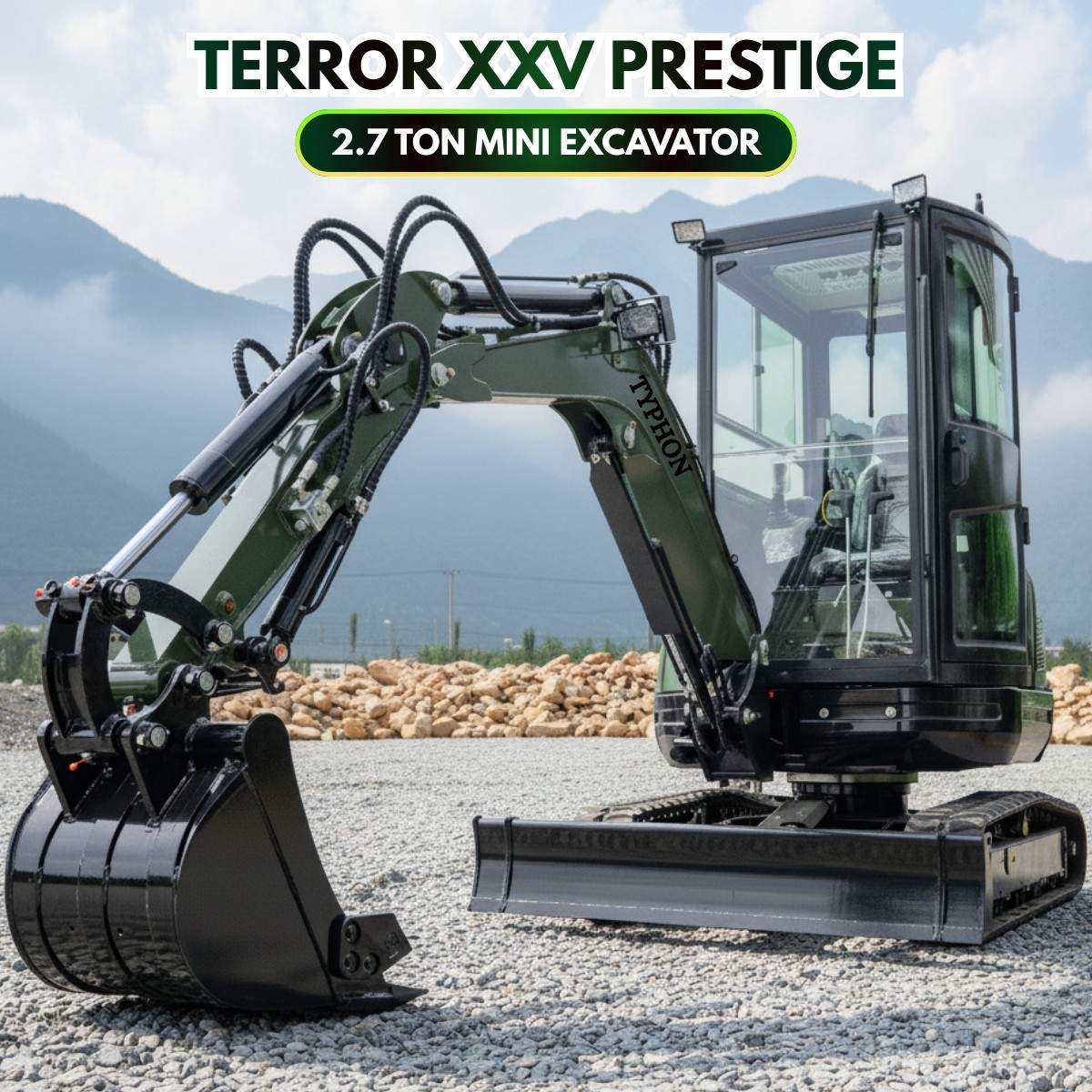 TERROR XXV Diesel Mini Excavator 2.7 Ton, 25.1hp Kubota D1105 Retractable Tracks