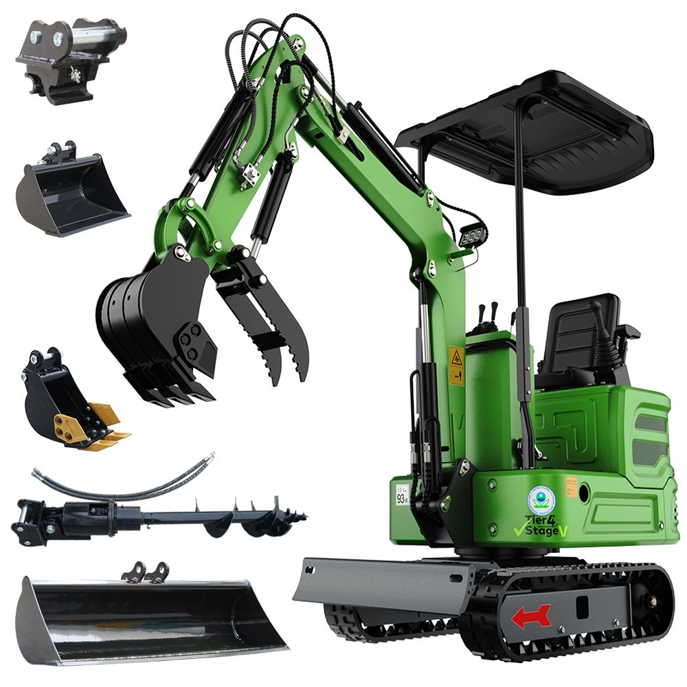 Free Ship Mini Excavator 1Ton Digger Tracked Crawler 13.5HP B&S Gas + Attachment
