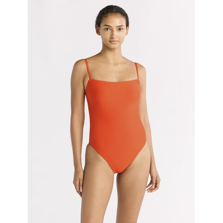 Free Assembly Women’s and Women’s Plus Square Neck One Piece Swimsuit, Sizes XS-1X