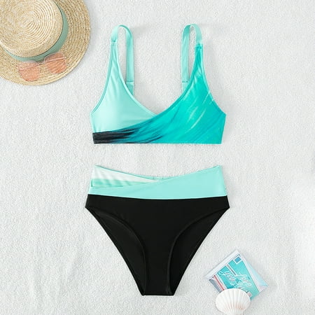 Aayomet Women’s High Waisted Two Pieces Set Swimsuit,Light Blue S