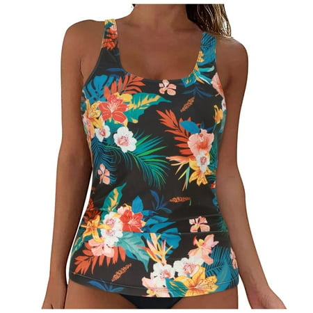 TOWED22 Tankini Tops for Women Swimwear Top Only Tummy Control Bathing Suit Top No Bottom(Camouflage,S)